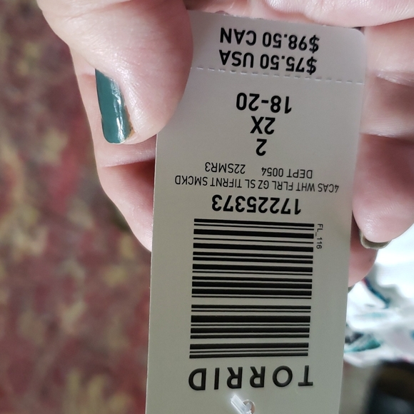 Torrid Tie Front Smocked Waist White Floral Gauze Full Skirted Mini Dress - Picture 7 of 7